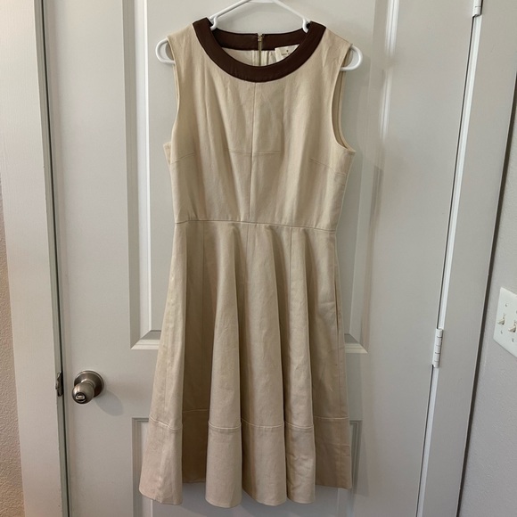kate spade | Dresses | Kate Spade Havana Leather Trmed Collar Fit And Flare  Khaki Dress Size | Poshmark